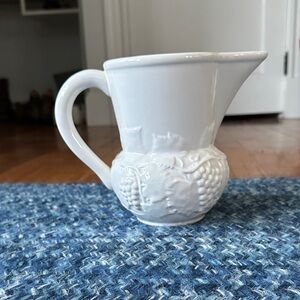 Bordallo Pinheiro Majolica Pitcher Embossed Grapevines Leaves Handle 7”